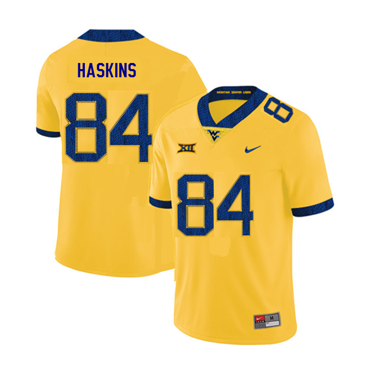 2019 Men #84 Jovani Haskins West Virginia Mountaineers College Football Jerseys Sale-Yellow